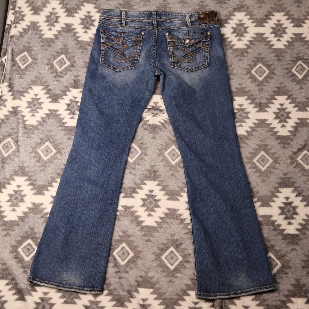 Silver Jeans Co Pioneer Plap Pocket Bootcut Blue Denim Faded Embroidered W34 L33